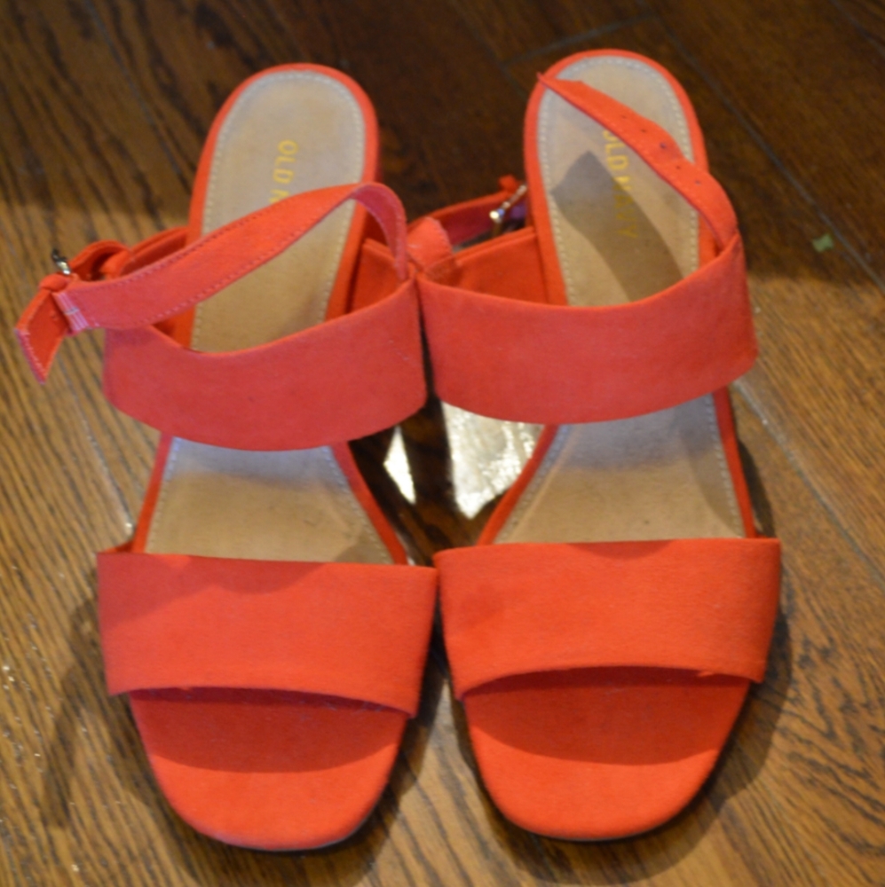 Red strappy velvet sandals